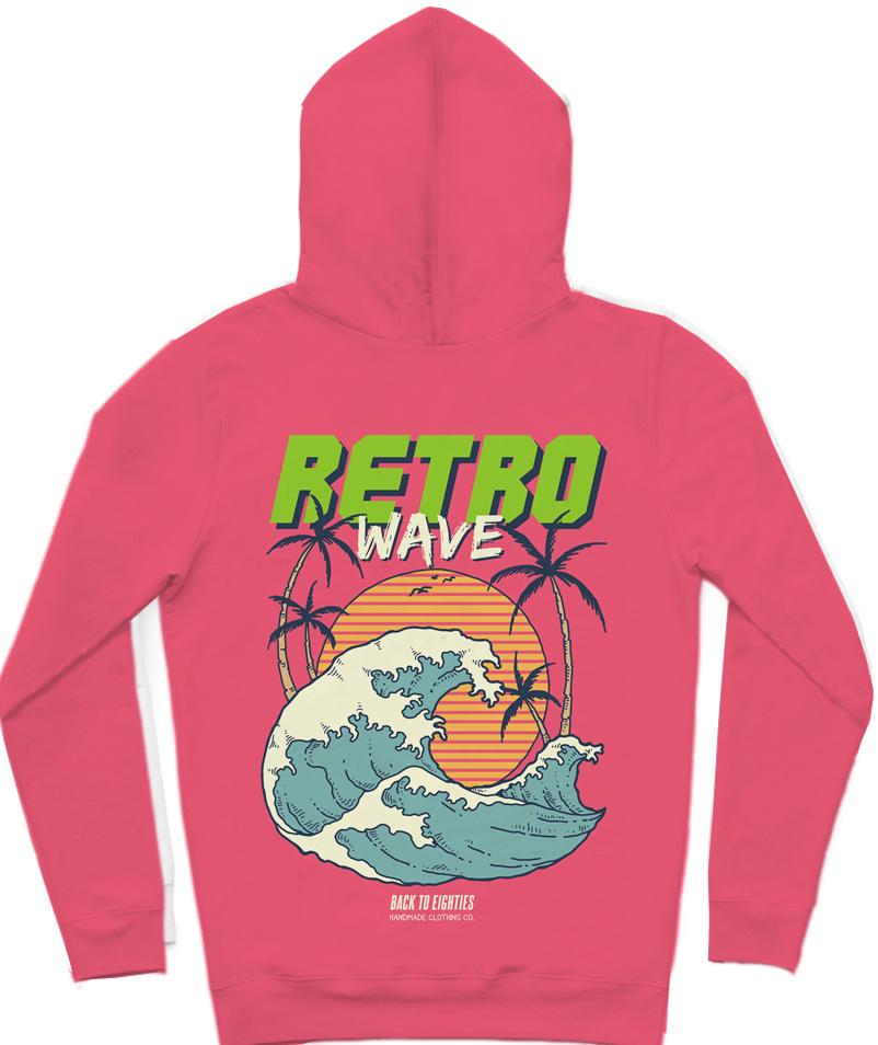 Retro Wave Trendy All-Over Print Solid Hot Pink Hoodie
