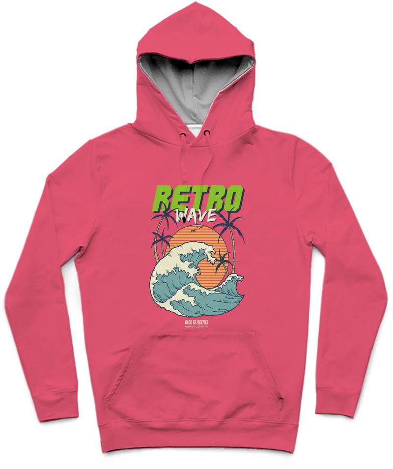 Retro Wave Trendy All-Over Print Solid Hot Pink Hoodie