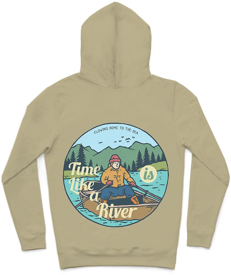 River Time Trendy All-Over Print Solid Neutral Green Hoodie