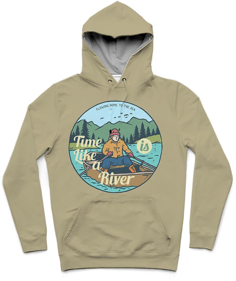 River Time Trendy All-Over Print Solid Neutral Green Hoodie