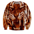 Roaring Tiger All Over Print Brown Crew Neck Sweatshirt
