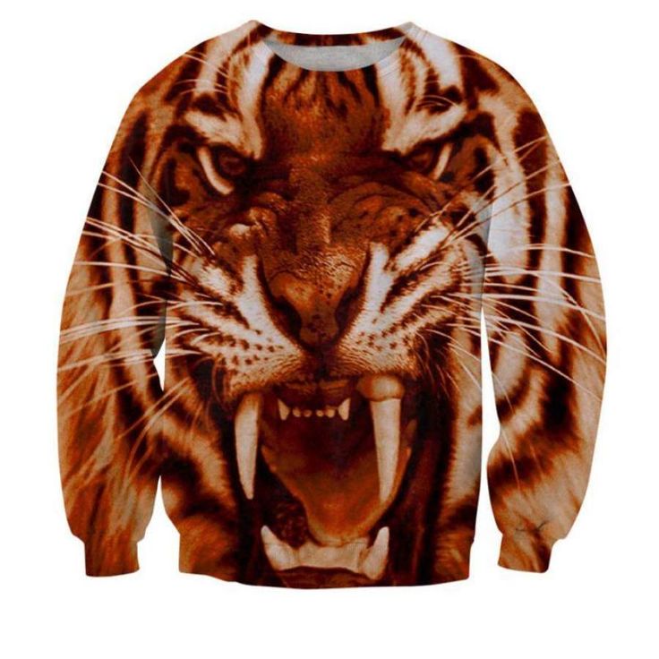 Roaring Tiger All Over Print Brown Crew Neck Sweatshirt