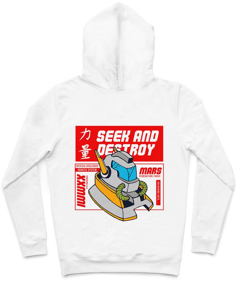 Seek And Destroy Trendy All-Over Print Solid White Smoke Hoodie