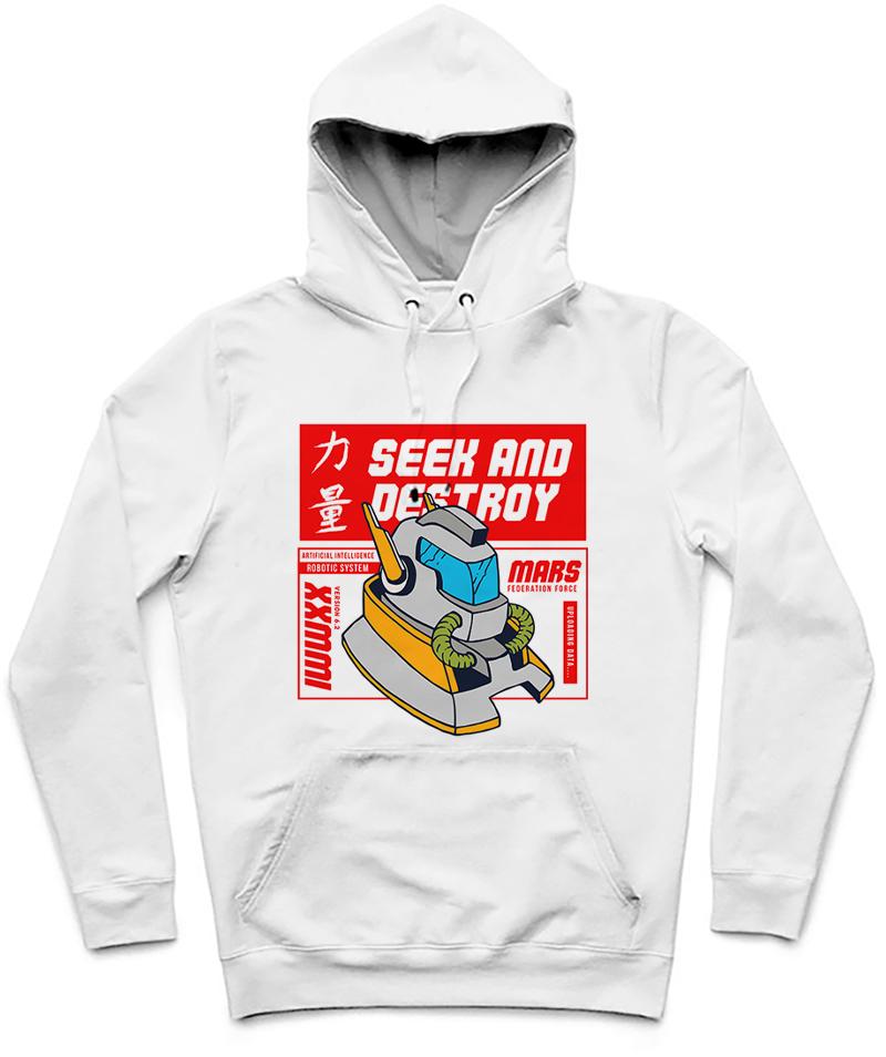 Seek And Destroy Trendy All-Over Print Solid White Smoke Hoodie