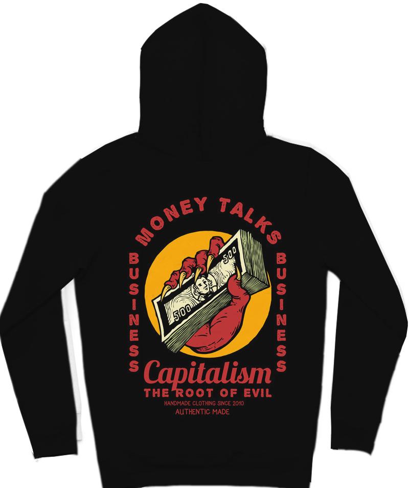 Money Talks III Trendy All-Over Print Solid Black Hoodie