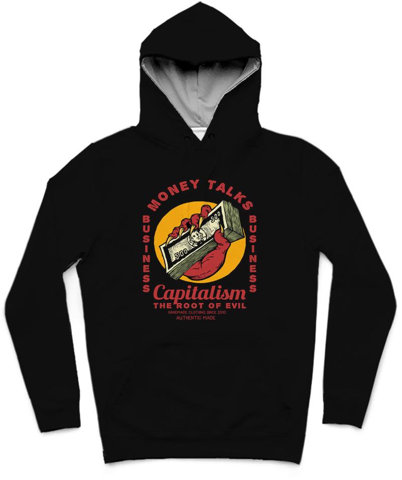 Money Talks III Trendy All-Over Print Solid Black Hoodie