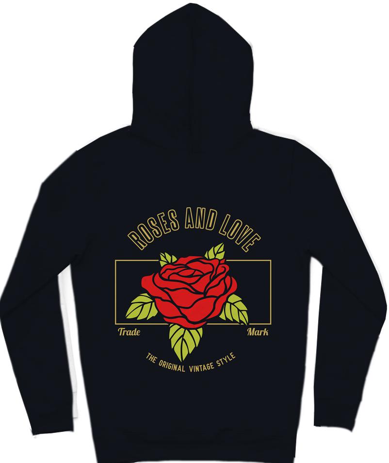 Roses And Love Trendy All-Over Print Solid Black Pearl Hoodie