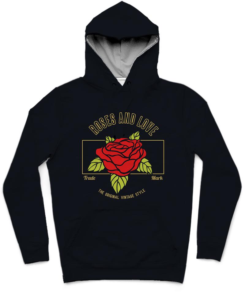 Roses And Love Trendy All-Over Print Solid Black Pearl Hoodie