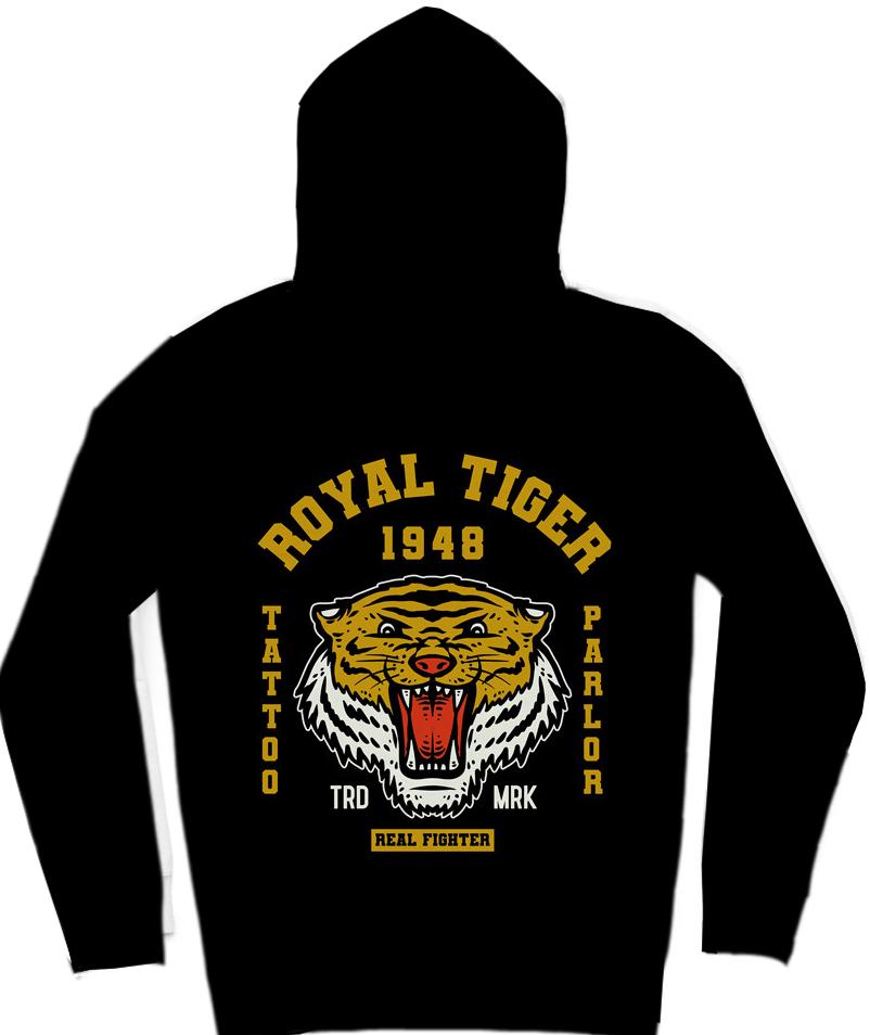 Royal Tiger II Trendy All-Over Print Solid Black Hoodie