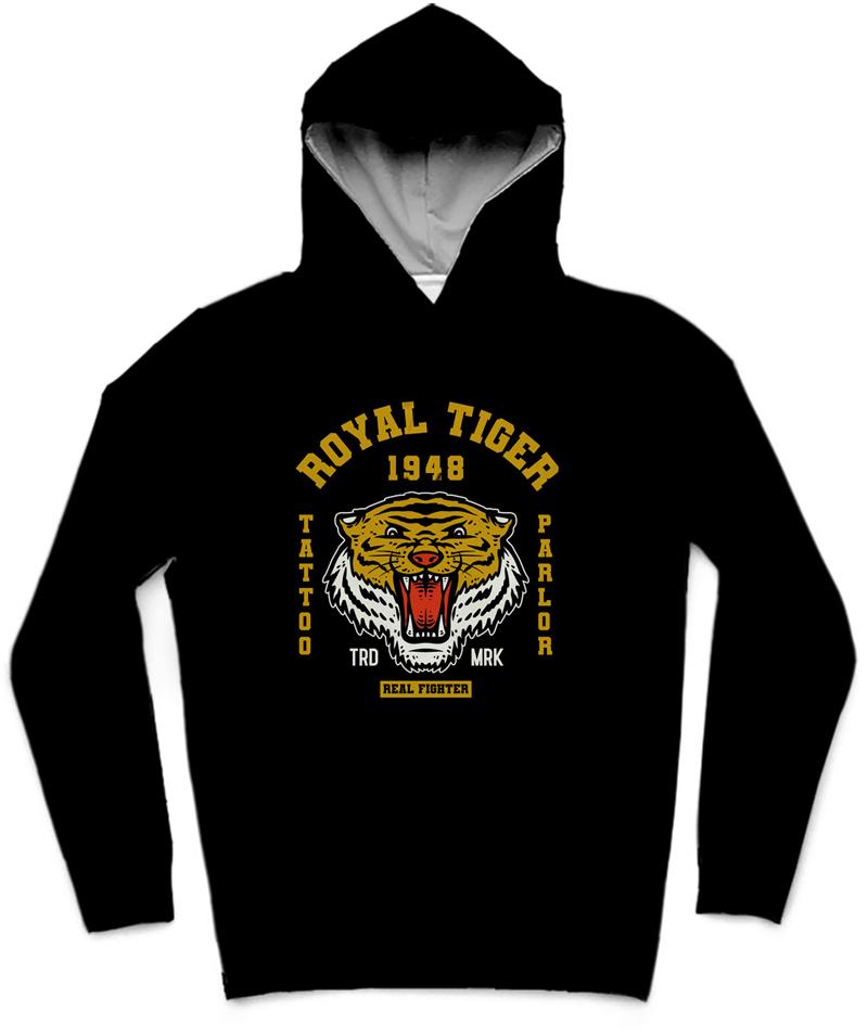 Royal Tiger II Trendy All-Over Print Solid Black Hoodie