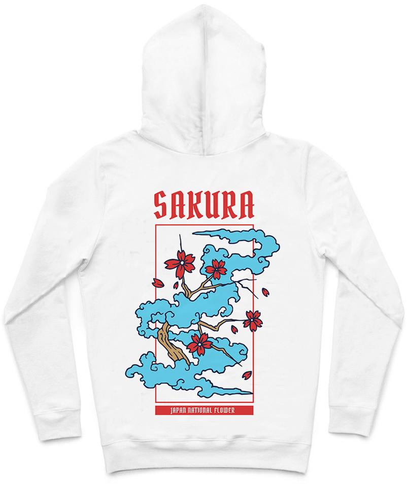 Sakura Trendy All-Over Print Solid White Smoke Hoodie