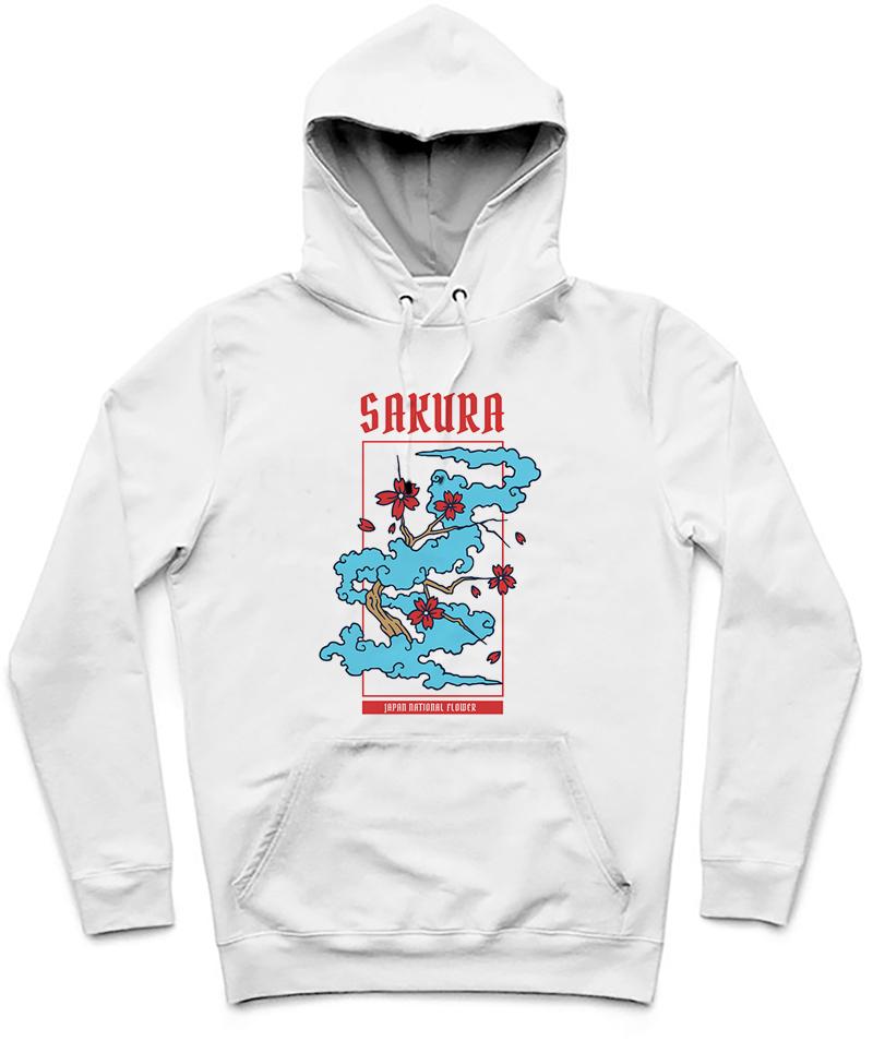 Sakura Trendy All-Over Print Solid White Smoke Hoodie