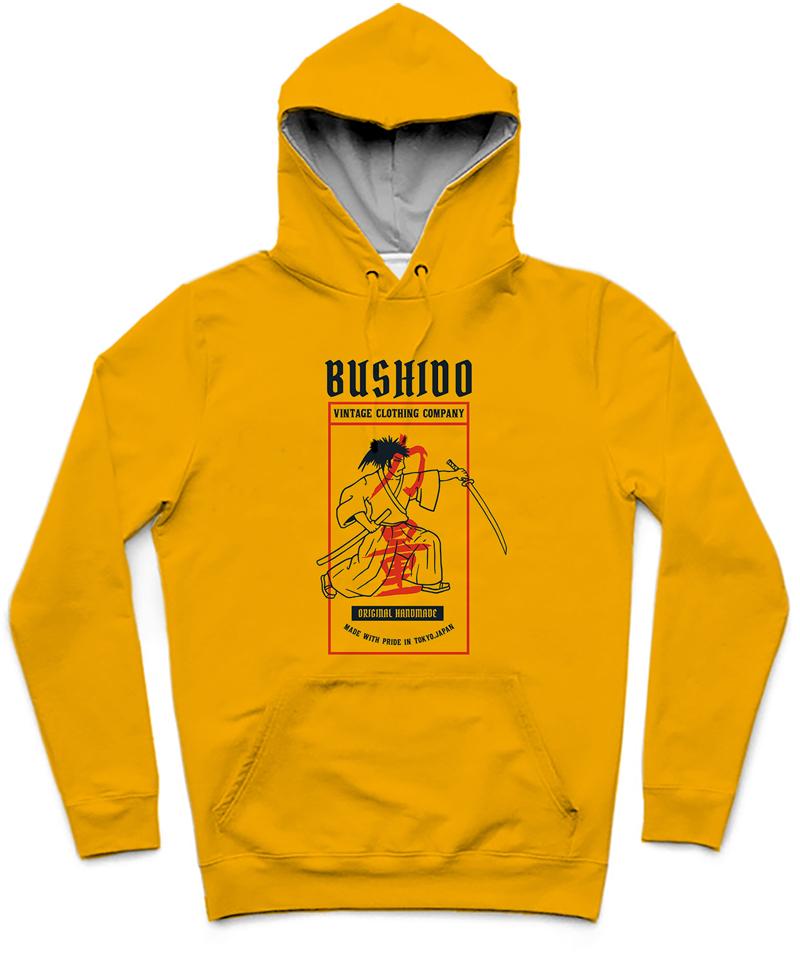 Bushido II Trendy All-Over Print Solid Orange Hoodie
