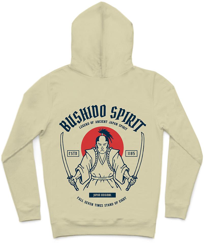 Bushido Spirit II Trendy All-Over Print Solid Parchment Hoodie