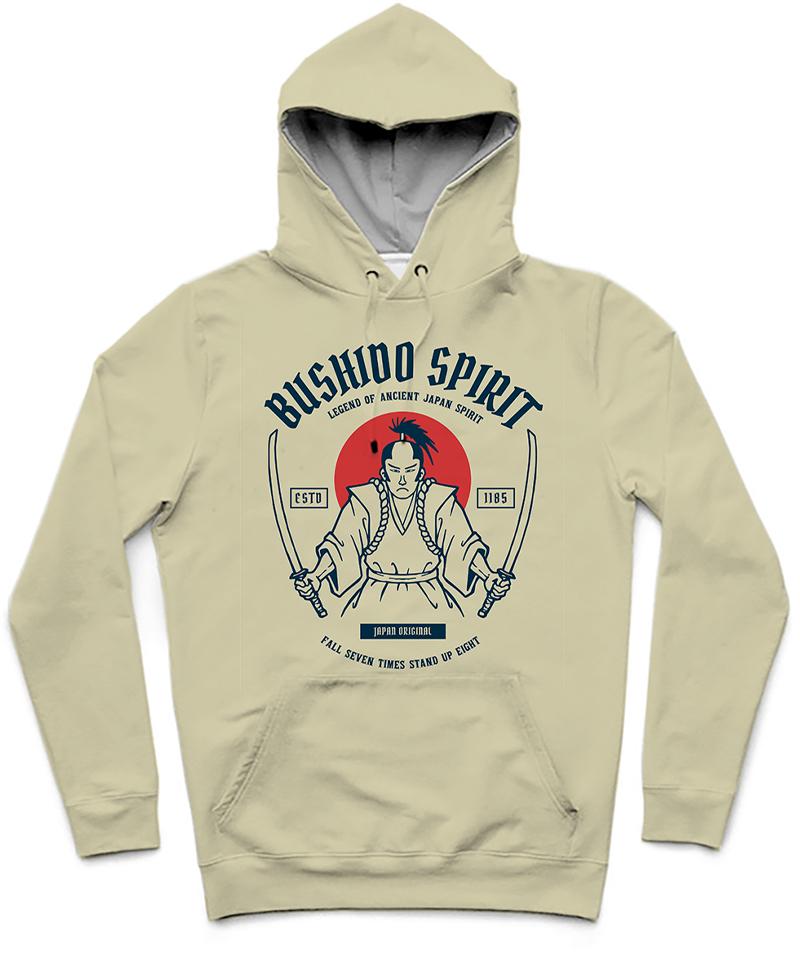 Bushido Spirit II Trendy All-Over Print Solid Parchment Hoodie