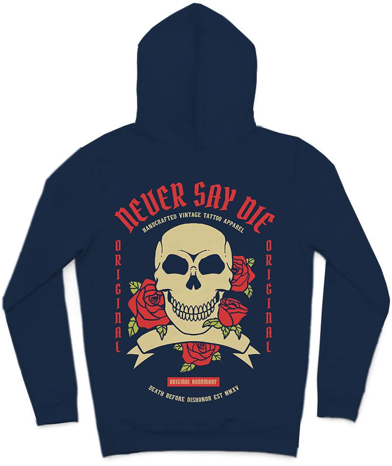 Never Say Die Trendy All-Over Print Solid Blue Whale Hoodie