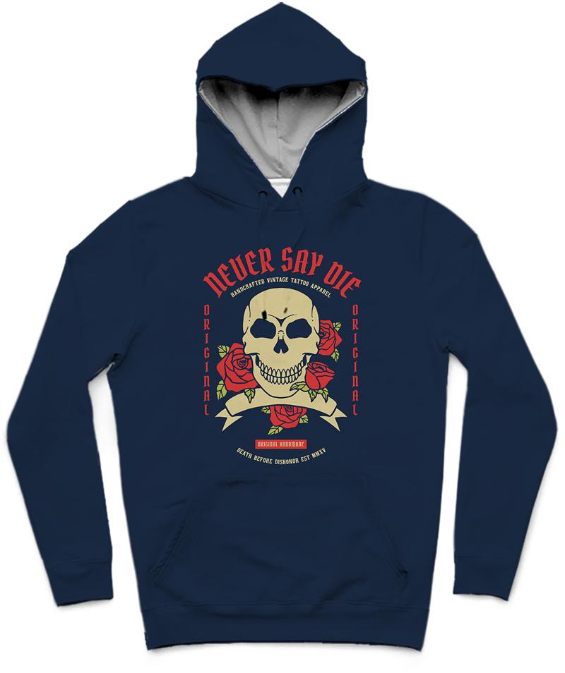 Never Say Die Trendy All-Over Print Solid Blue Whale Hoodie