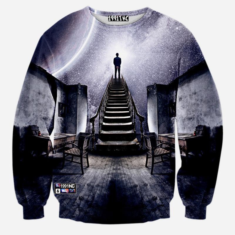 Stairway to Heaven Space Galaxy Crew Neck Sweatshirt Men & Women Harajuku Style Art All Over Print Sweater