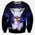 Illuminati White Lion Space Galaxy Crew Neck Sweatshirt Men & Women Harajuku Style All Over Print Nightfall Trees Blue & Black Sweater