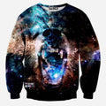 Roaring Bear Space Galaxy Crew Neck Sweatshirt Men & Women Harajuku Style All Over Print Blue & Brown Sweater