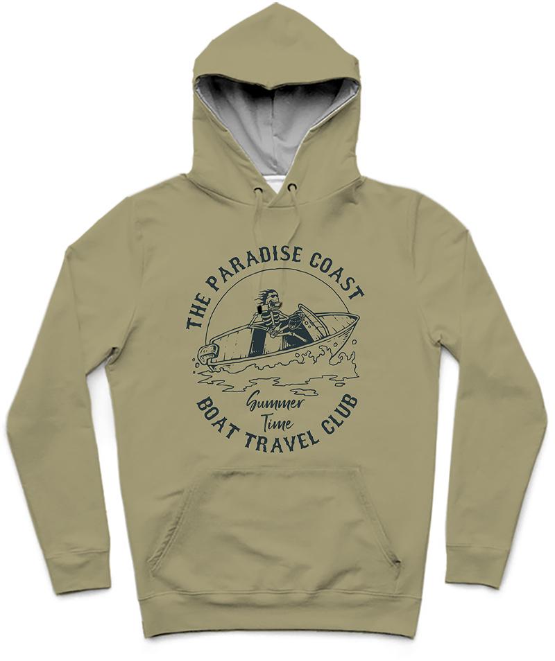 Boat Travel Club Trendy All-Over Print Solid Tallow Hoodie
