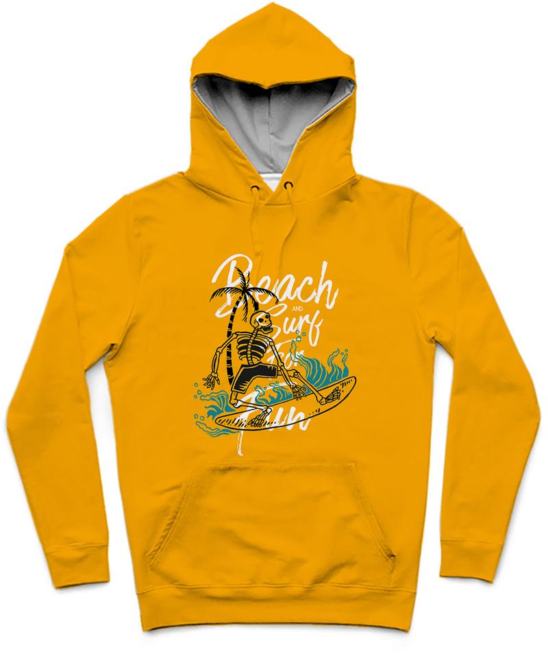 Surf Or Die Trendy All-Over Print Solid Orange Hoodie