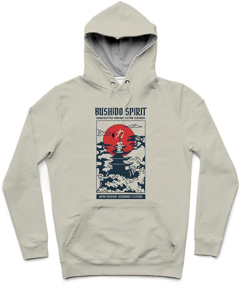 Bushido Spirit III Trendy All-Over Print Solid Chrome White Hoodie