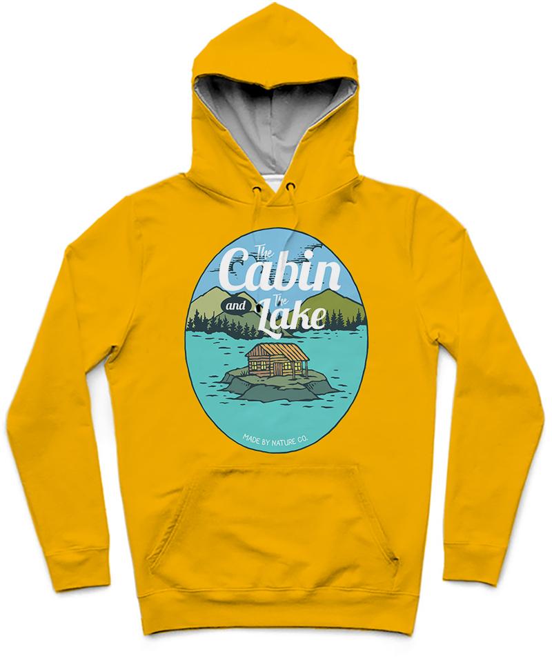 The Cabin And The Lake Trendy All-Over Print Solid Orange Hoodie