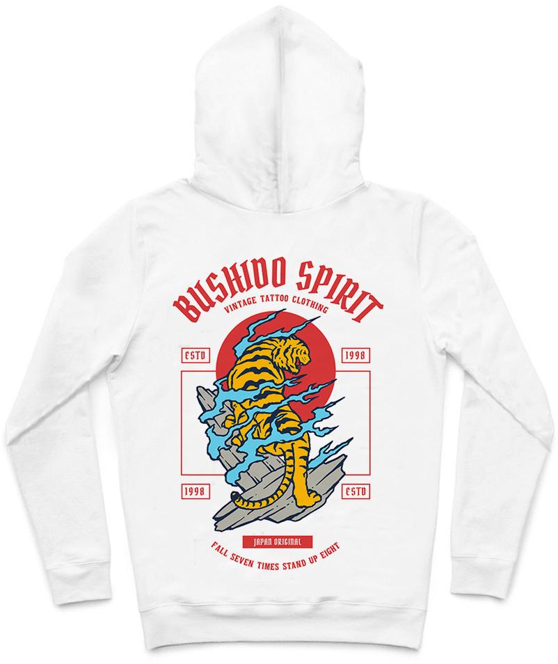 Bushido Spirit IV Trendy All-Over Print Solid White Smoke Hoodie