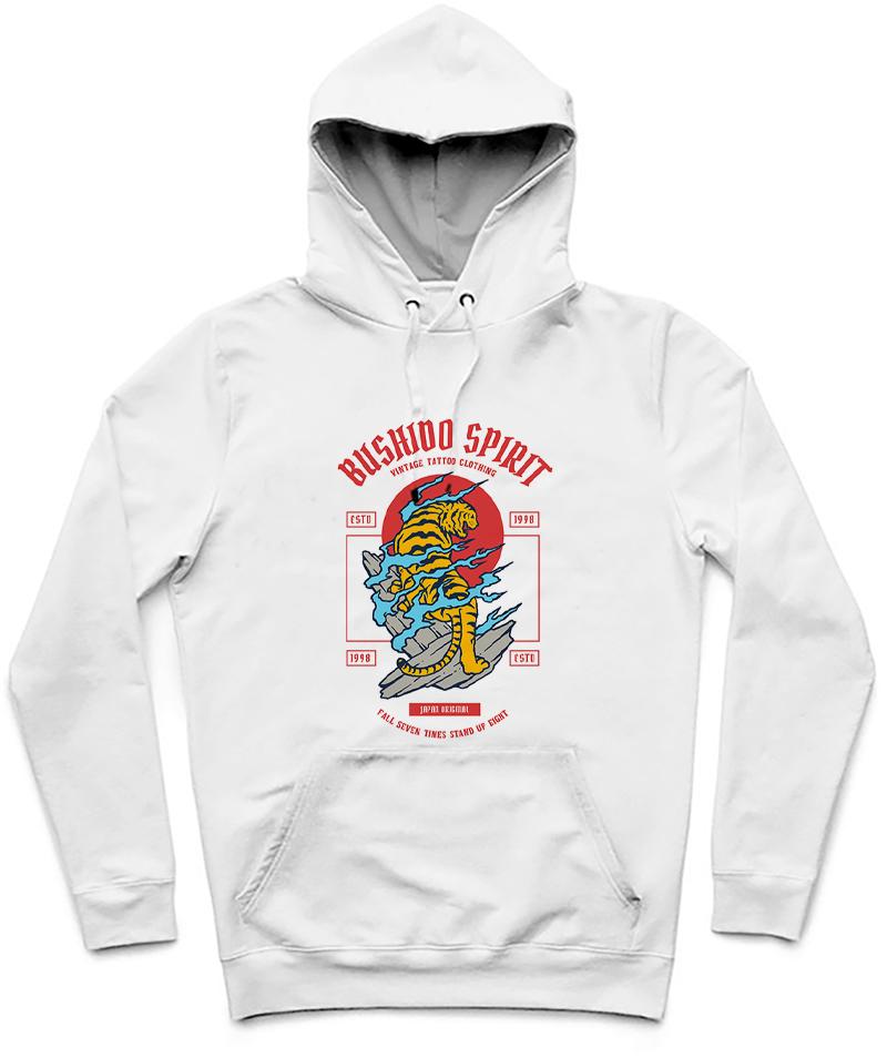 Bushido Spirit IV Trendy All-Over Print Solid White Smoke Hoodie