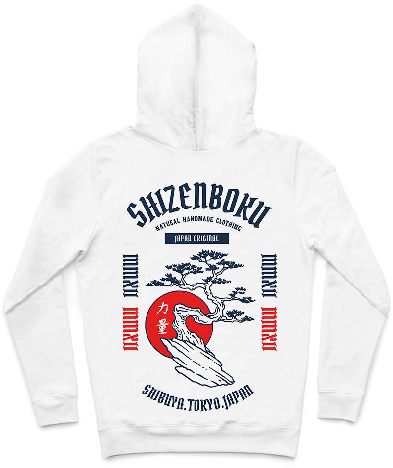 Shizenboku Trendy All-Over Print Solid White Smoke Hoodie