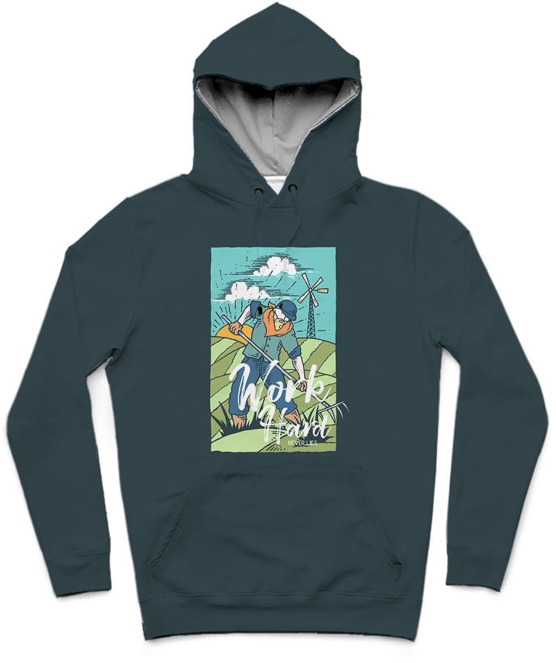Work Hard Trendy All-Over Print Solid Big Stone Hoodie
