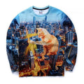 Kitty Zilla Crew Neck Sweatshirt Men & Women Godzilla Harajuku Style All Over Print Blue Sweater