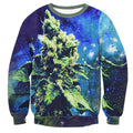 High On Weed Crew Neck Sweatshirt Men & Women Weed in Space Harajuku Style All Over Print Blue Sweater
