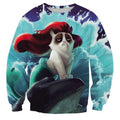 The Little Mermaid Crew Neck Sweatshirt Men & Women Cats Harajuku Style All Over Print Blue Sweater