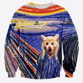 The Scream Crew Neck Sweatshirt Men & Women Edvard Munch Famous Painting Harajuku Style Cats All Over Print Blue Sweater