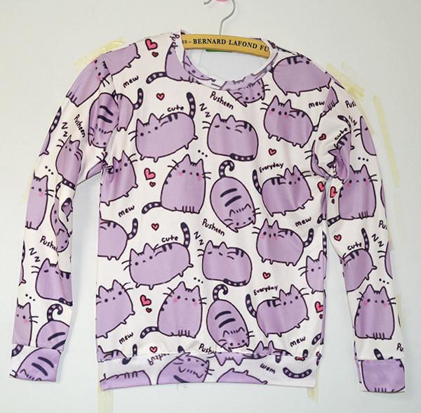 Fat Stacks Cats Crew Neck Sweatshirt Men & Women Harajuku Style All Over Print Purple Sweater