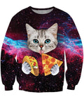Cat Food Crew Neck Sweatshirt Men & Women Cats In Space  Harajuku Style All Over Print Sweater