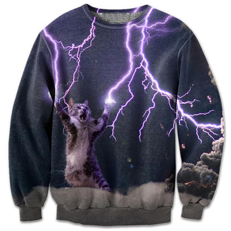 Thunder Bolt Super Cat Crew Neck Sweatshirt Men & Women Harajuku Style All Over Print Sweater
