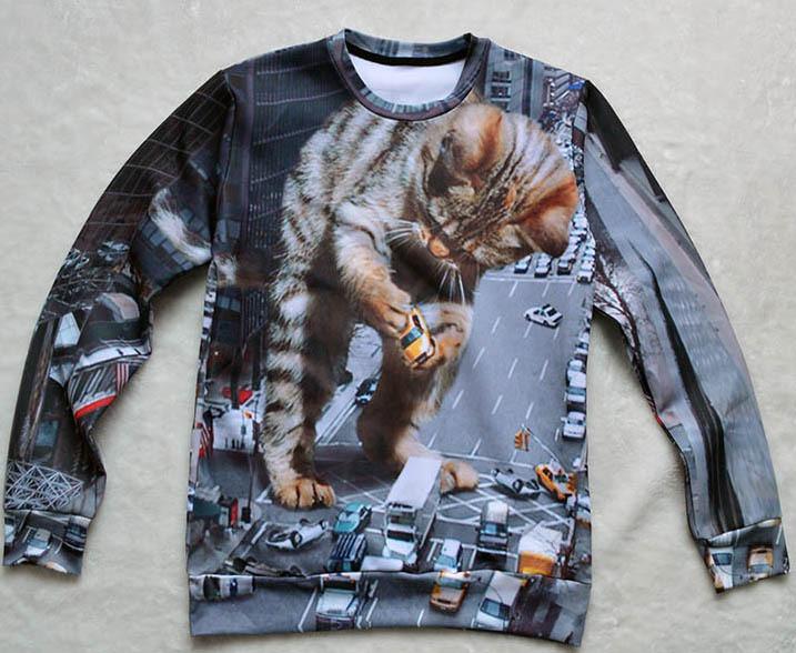 Kitty Zilla Crew Neck Sweatshirt Men & Women Godzilla  Harajuku Style All Over Print Sweater