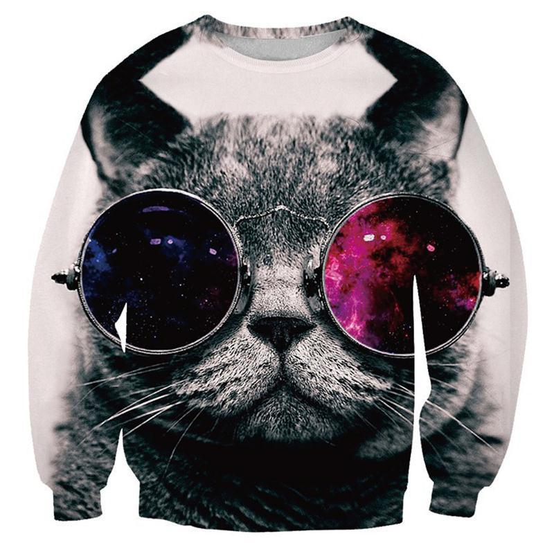 Cool Cat Crew Neck Sweatshirt Men & Women Harajuku Style All Over Print Sweater