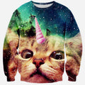 Unicat Crew Neck Sweatshirt Men & Women Cats in Space Harajuku Style All Over Print Blue Sweater