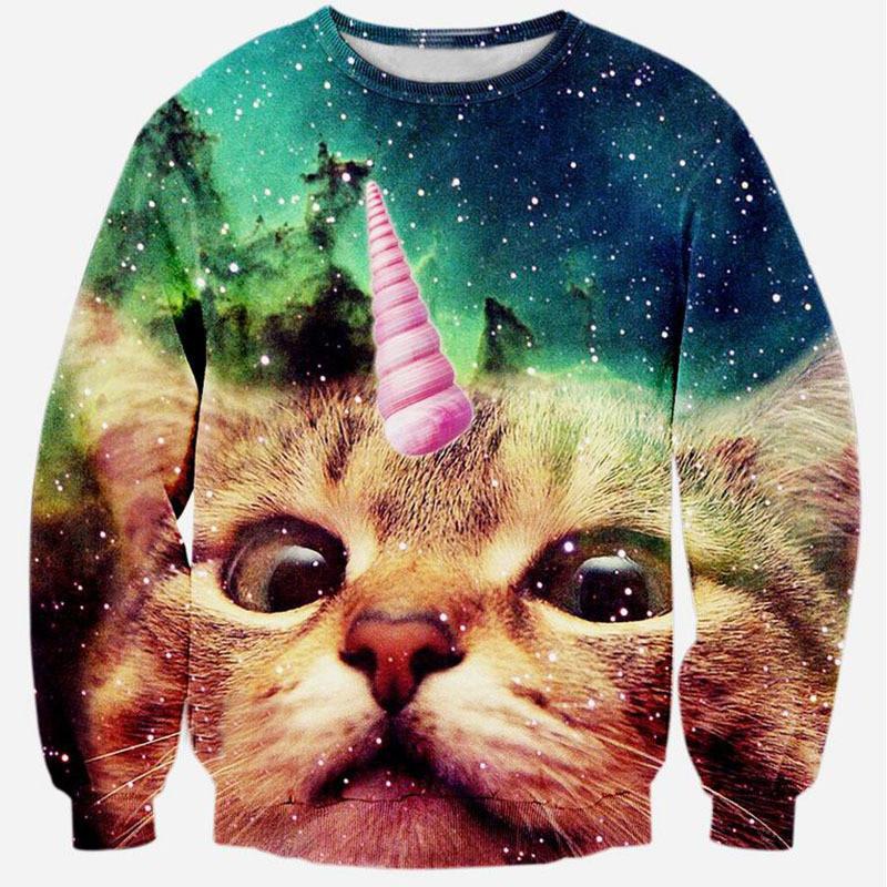 Unicat Crew Neck Sweatshirt Men & Women Cats in Space Harajuku Style All Over Print Blue Sweater
