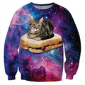 Peanut Butter And Cats In Space Crew Neck Sweatshirt Men & Women Harajuku Style All Over Print Sweater
