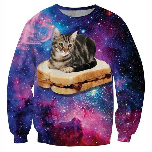 Peanut Butter And Cats In Space Crew Neck Sweatshirt Men & Women Harajuku Style All Over Print Sweater