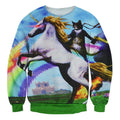 Hood Movie Cat Crew Neck Sweatshirt Men & Women Gangster Cat Fire Breathing Unicorn Harajuku Style All Over Print Blue Sweater