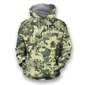 Cheers! II Trendy All-Over Print Solid Camouflage Green Hoodie