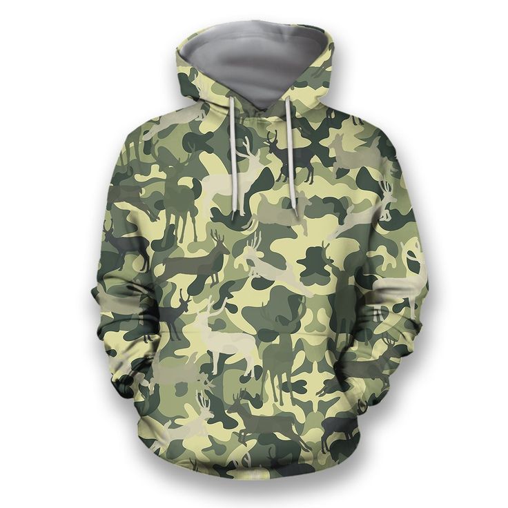 Cheers! II Trendy All-Over Print Solid Camouflage Green Hoodie