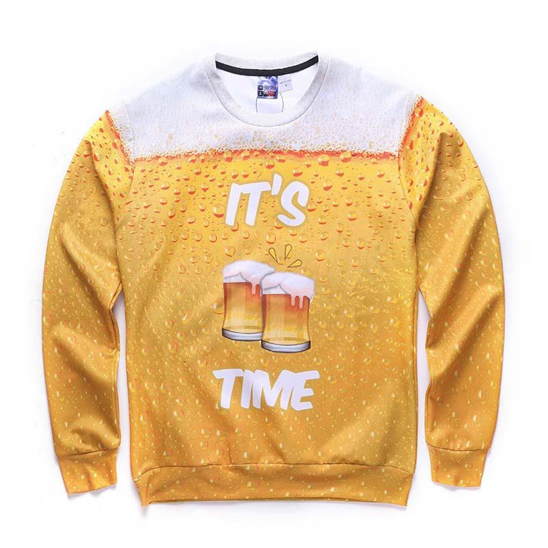 It's Beer Time All Over Print Gold Cold Brew Crew Neck Sweatshirt