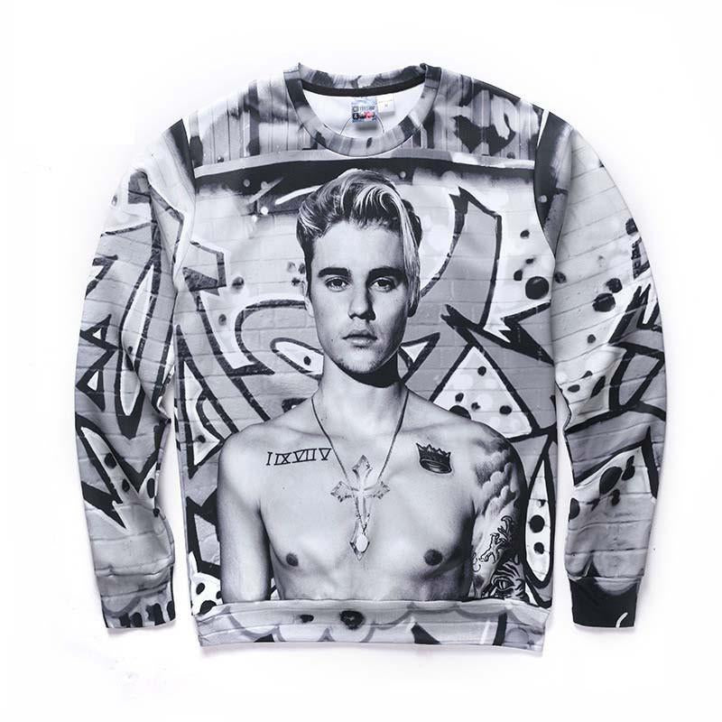 Justin Bieber All Over Print Black & White Graffiti Crew Neck Sweatshirt